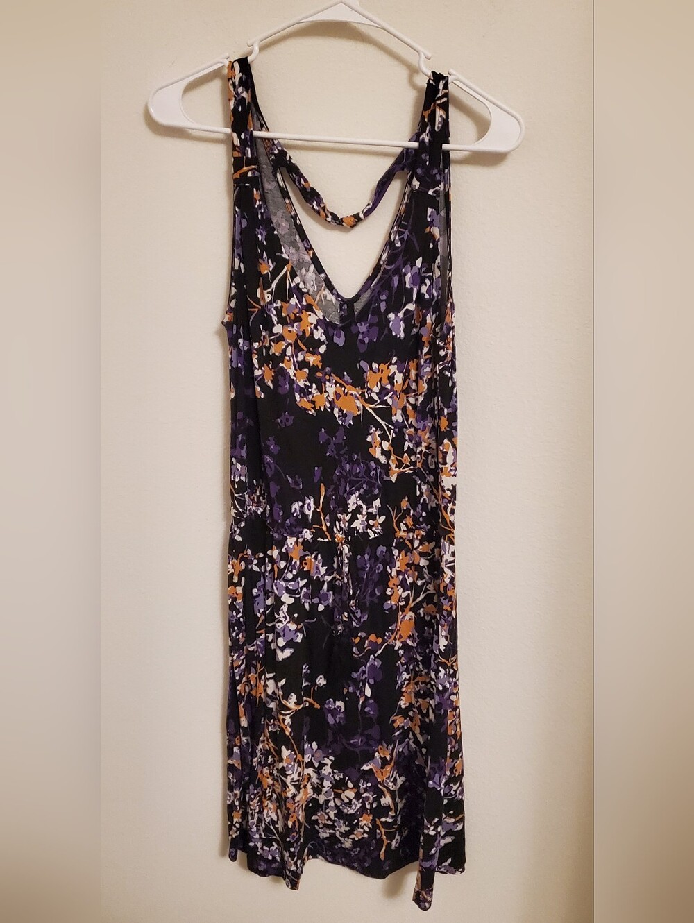 Lascana Size 12 Floral V-Neck Sleeveless Midi Dress in Black and Purple